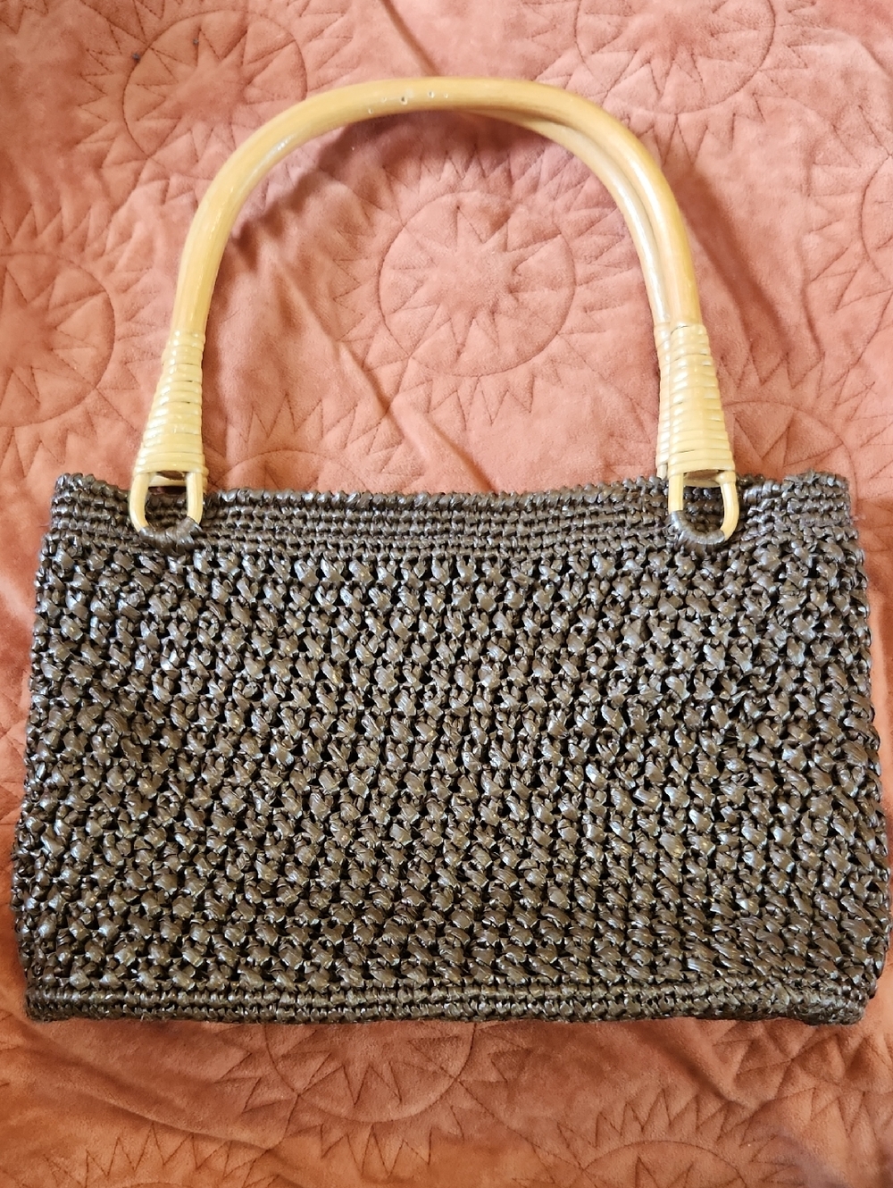 Black Woven Tote with Natural Handles